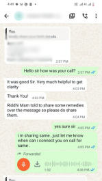 Screenshot of a mobile chat conversation with a contact, showing multiple messages in green and white bubbles and voice-message icons.