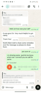 Positive feedback of client on Whatsapp chat