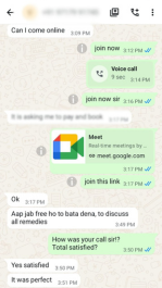 Satisfied customer WhatsApp feedback screenshot