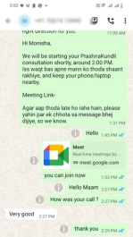 Astrology consultation satisfied customer feedback on whatsapp chat