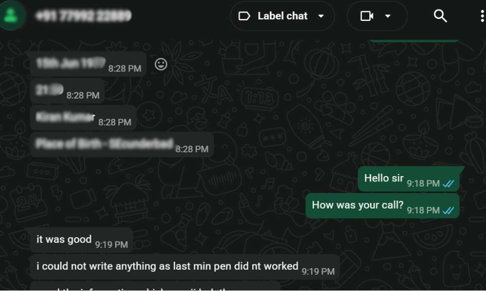 Customer positive feedback on WhatsApp after Prashna Kundali astrology consultation call