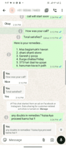 client positive feedback on whatsapp chat after vedic astrology consultation