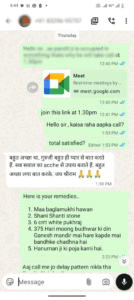 Satisfied customer feedback on Whatsapp after astrology consultation