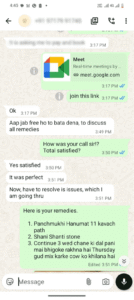 Satisfied customer feedback on Whatsapp after astrology consultation