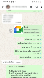 Positive astrologer review shared on WhatsApp