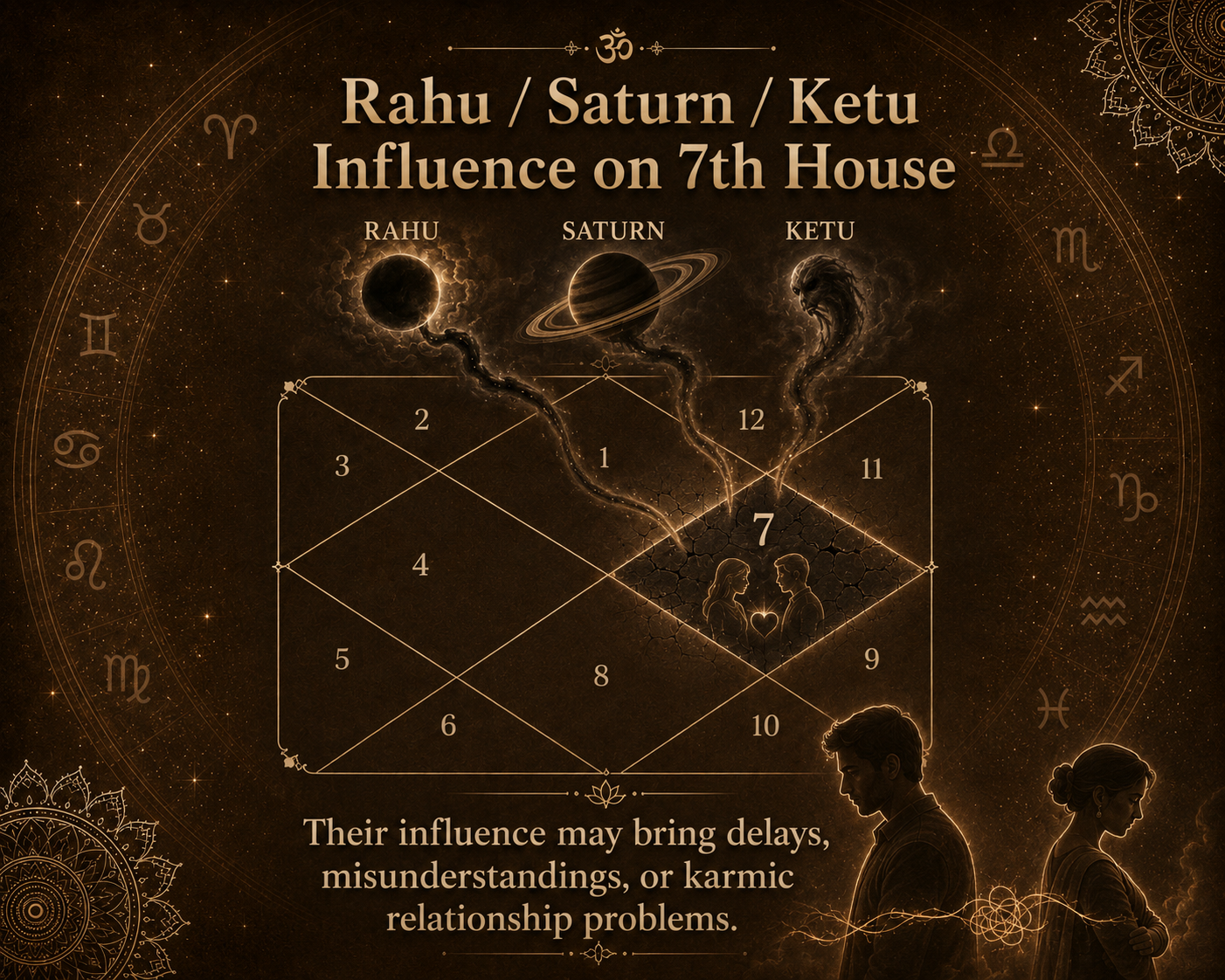 Astrology infographic on planetary influences affecting marriage and partnerships
