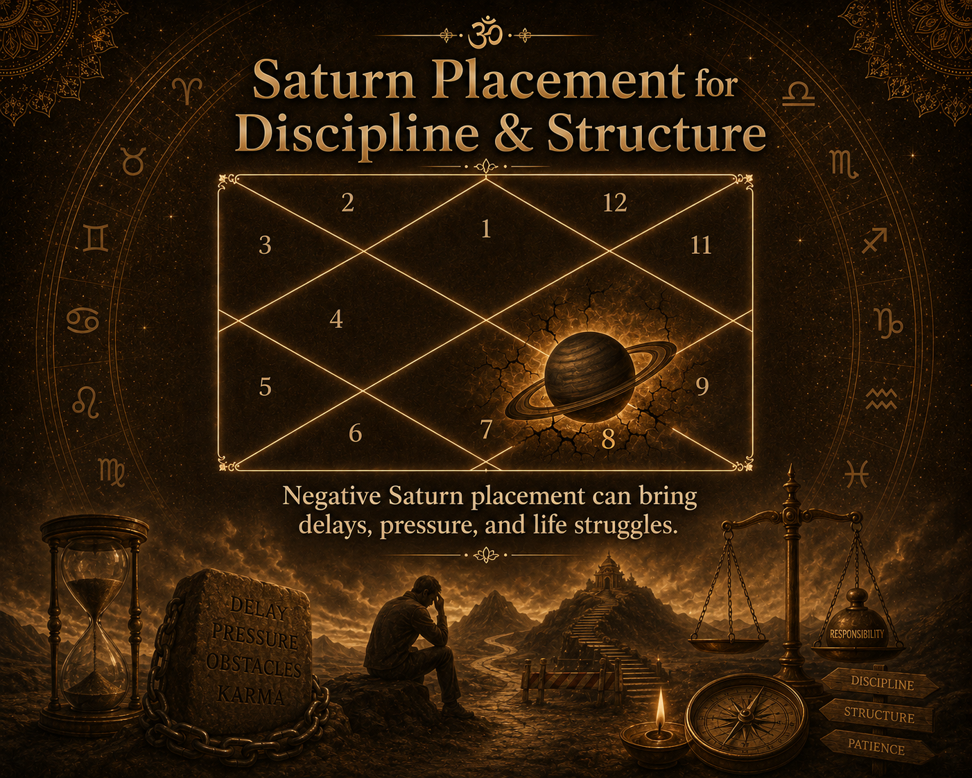 Saturn placement in astrology chart for discipline, patience and life challenges