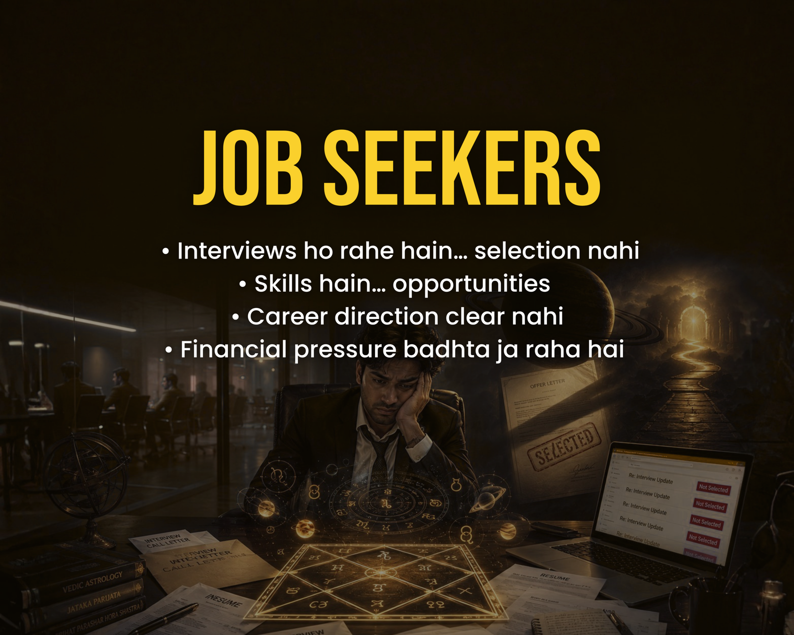 Job seekers facing interview rejection and career uncertainty seeking astrology guidance
