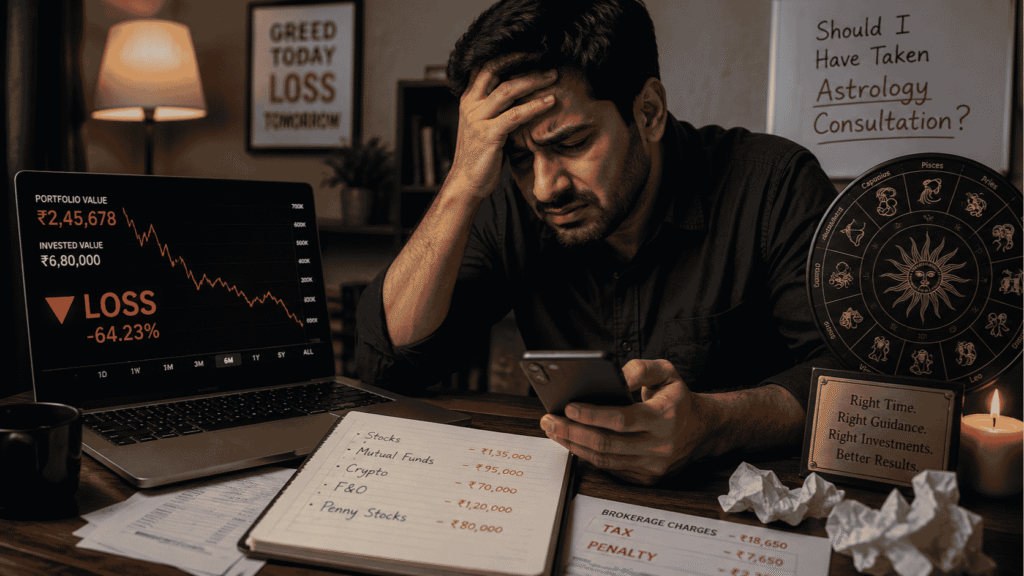 Investment Astrology shows financial loss risk and kundli timing guidance before making investments