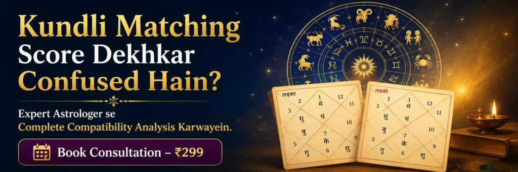 Kundli Matching Score consultation banner with Vedic kundli charts and expert compatibility analysis for marriage at โน299